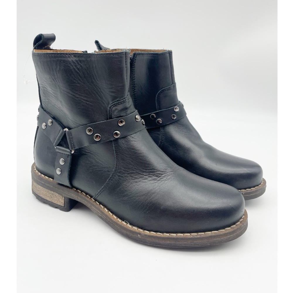 Danassa's Studded Black Leather Chelsea Moto Biker Boot